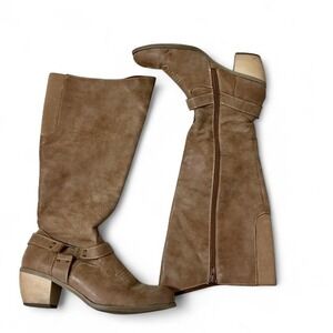 Ruff Hewn‎ Western Cowboy Tan Tall Knee High Boots with Buckle Detail